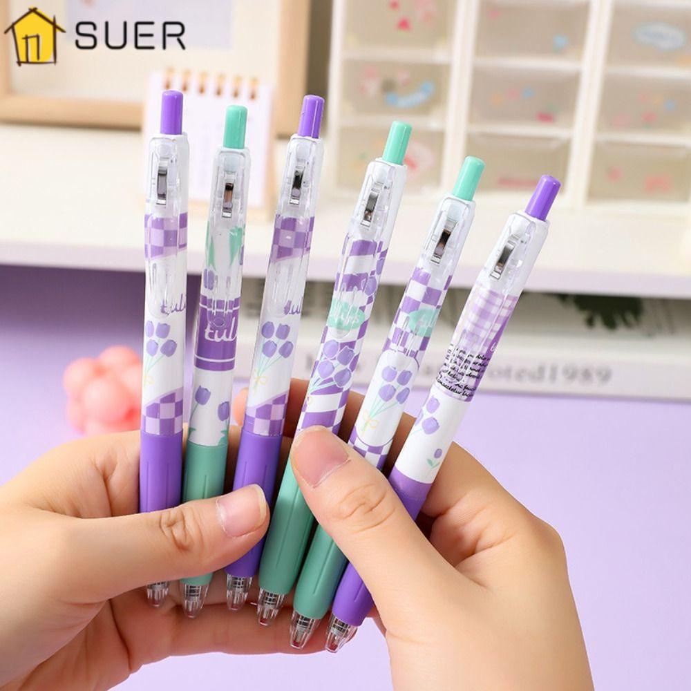 SUENIN Set 6 Bút Mực Đen Dạng Nhấn Kiểu Dáng Hoạt Hình Dễ Thương
