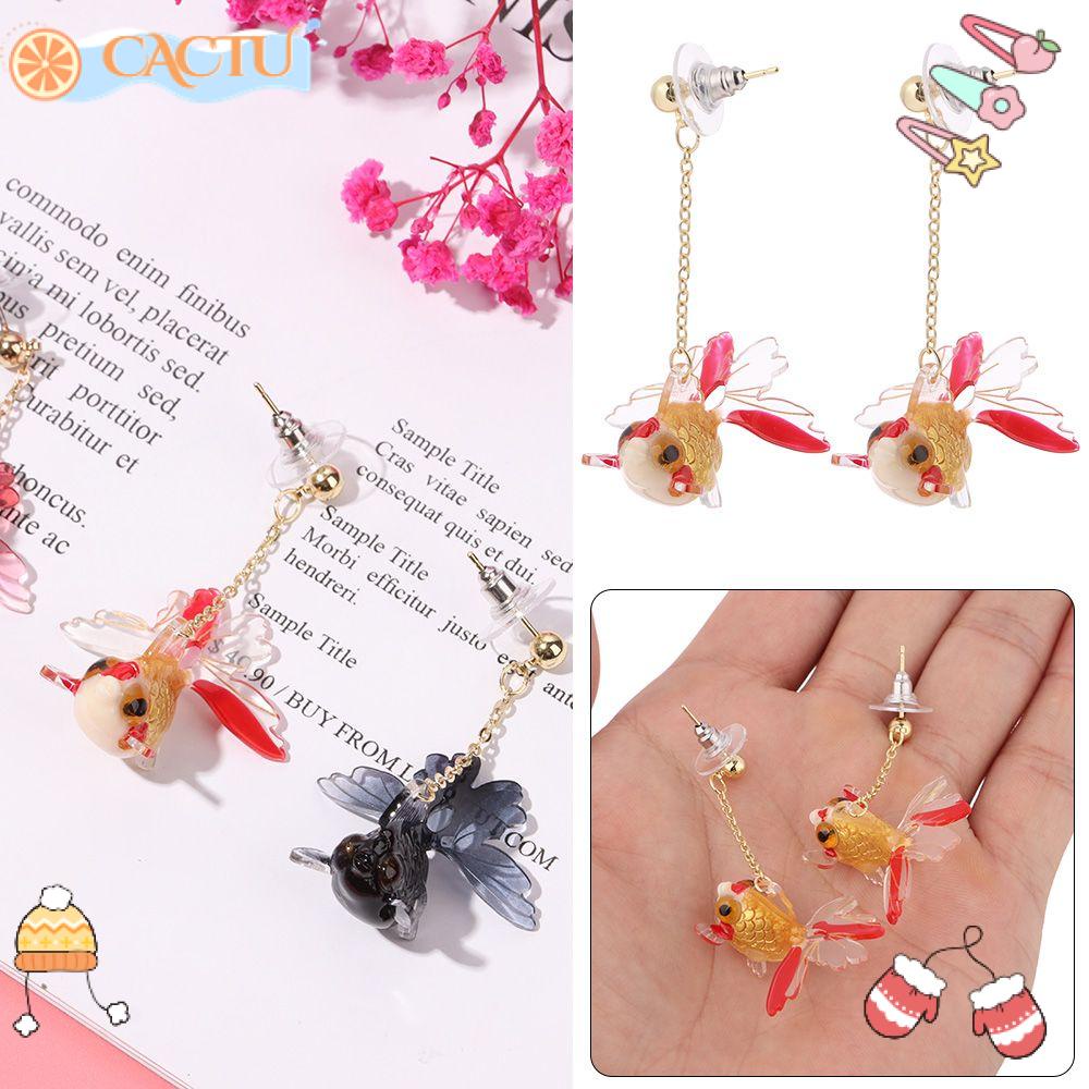 CACTU 1 Đôi Bông Tai Hình Cá Koi / Cá Vàng Trong Suốt Bằng Nhựa Resin Thời Trang Dành Cho Nữ
