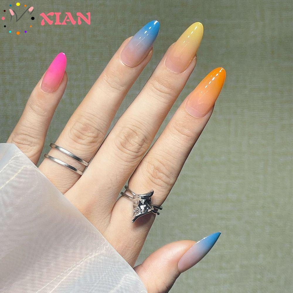 XIANTIN Set 24 Móng Tay Giả Đính Đá Trang Trí Phong Cách Pháp Đơn Giản