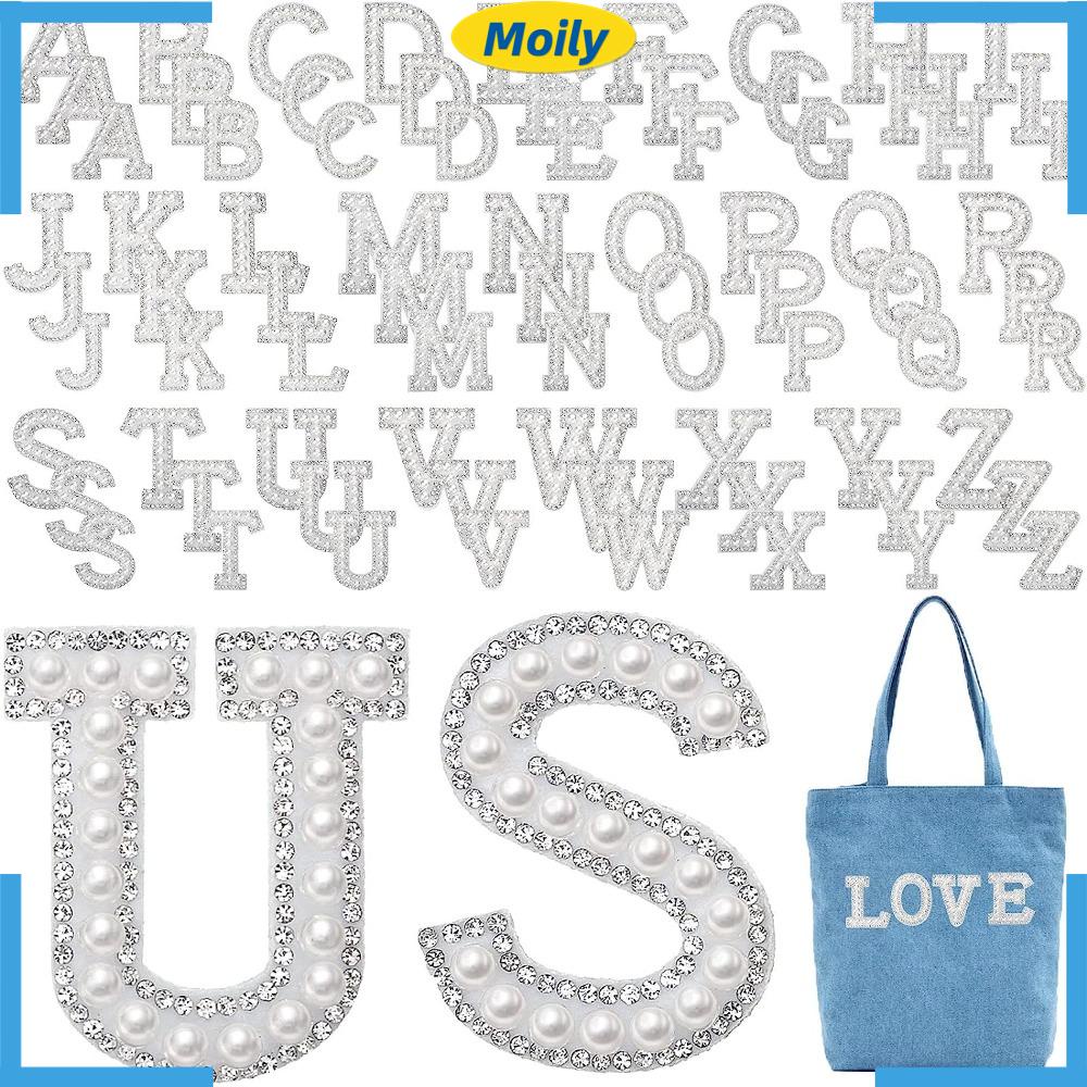 MOILYVN Miếng Dán Trang Trí Ba Lô Thêu Chữ Cái Màu Trắng Lấp Lánh