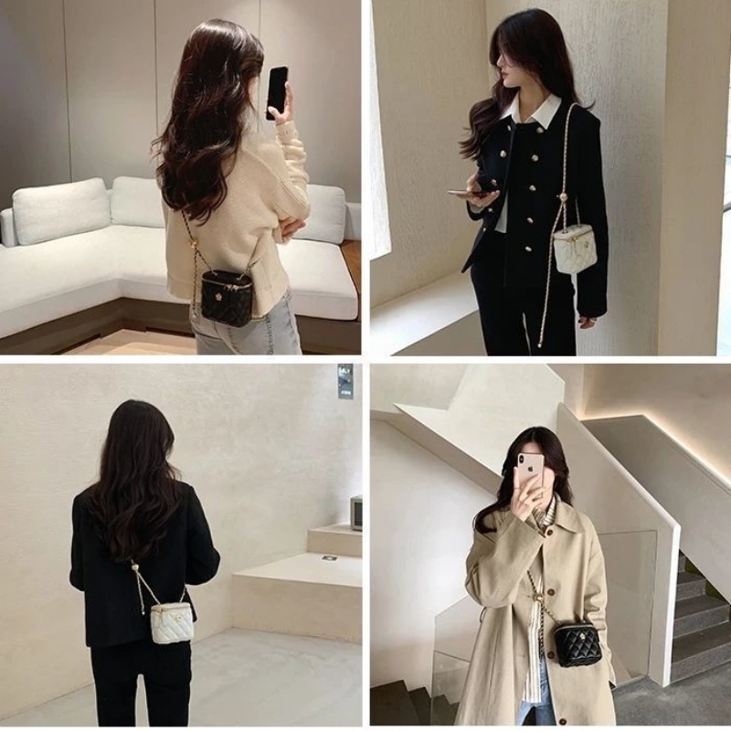 IELGY Túi Đeo Chéo Hộp Dây Xích Kim Cương Nhỏ Nhắn Công Thức Kết Hợp Hàng Ngày Cho Nữ