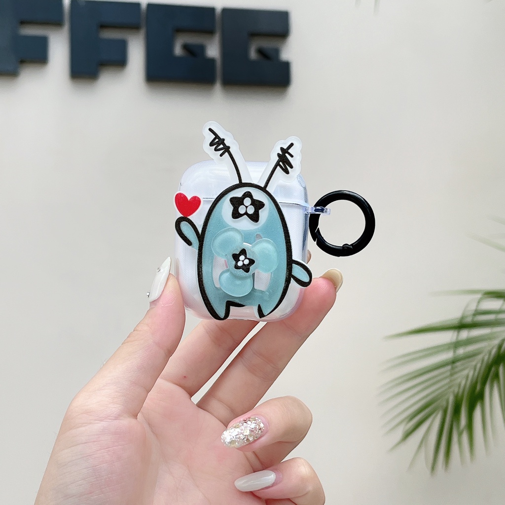 Vỏ Bảo Vệ Hộp Sạc Tai Nghe AirPods 1 2 pro2 2022 Gen3 Trong Suốt Họa Tiết Hoạt Hình 3D Kèm Móc Treo Tiện Dụng