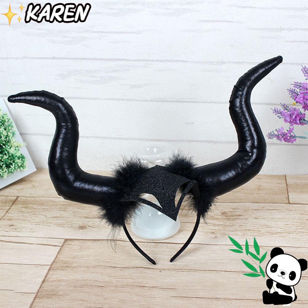 KAREN Băng Đô Cài Tóc Hình Sừng Quỷ Màu Đen Hóa Trang Dự Tiệc