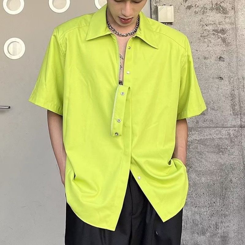 Áo Sơ Mi Tay Ngắn Dáng Rộng Màu Trơn Có Khóa Kéo Phong Cách Hàn Quốc Thời Trang Mùa Hè Hàng Mới Dành Cho Bạn Nam