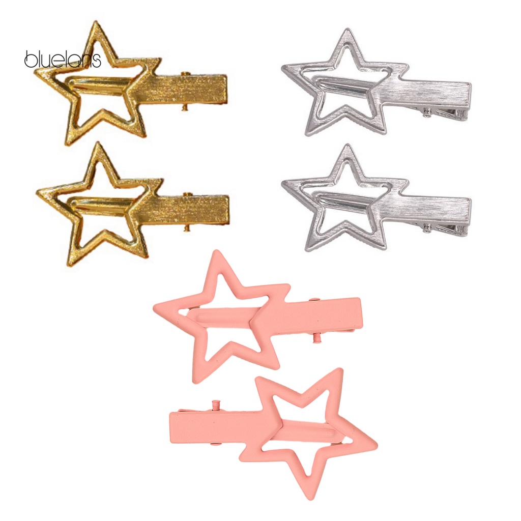 1 Cặp Kẹp Tóc Hình Ngôi Sao Bằng Kim Loại Không Gỉ Màu Trơn Chống Trượt Trọng Lượng Nhẹ