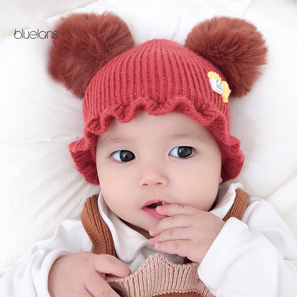 Mũ Len Beanie Đính Quả Bông Thời Trang Cho Bé