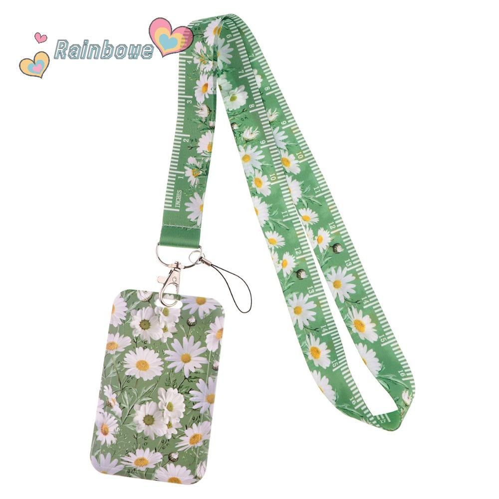 RAINBOW Giá Đỡ Thẻ ID / Huy Hiệu Có Dây Đeo Cổ Màu Trắng Dacron Hình Hoa Cúc Cho Văn Phòng