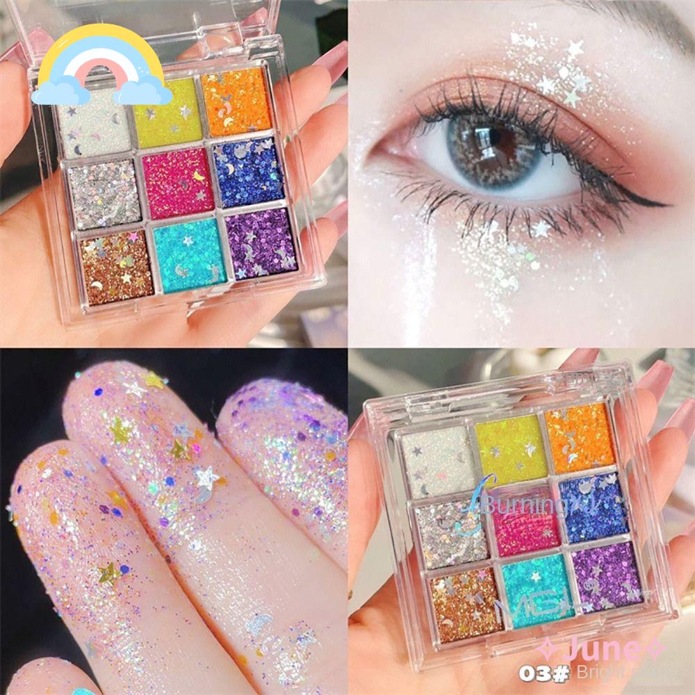 JUNE Bảng Phấn Mắt 9 Màu Ánh Ngọc Trai Lấp Lánh Chống Thấm Nước Thời Trang Cho Bé Biểu Diễn