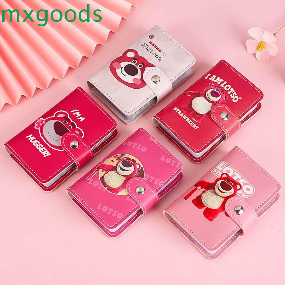 MXGOODS Vỏ Da PU Đựng Thẻ Nhiều Ngăn Họa Tiết Gấu Dâu Tây Dễ Thương