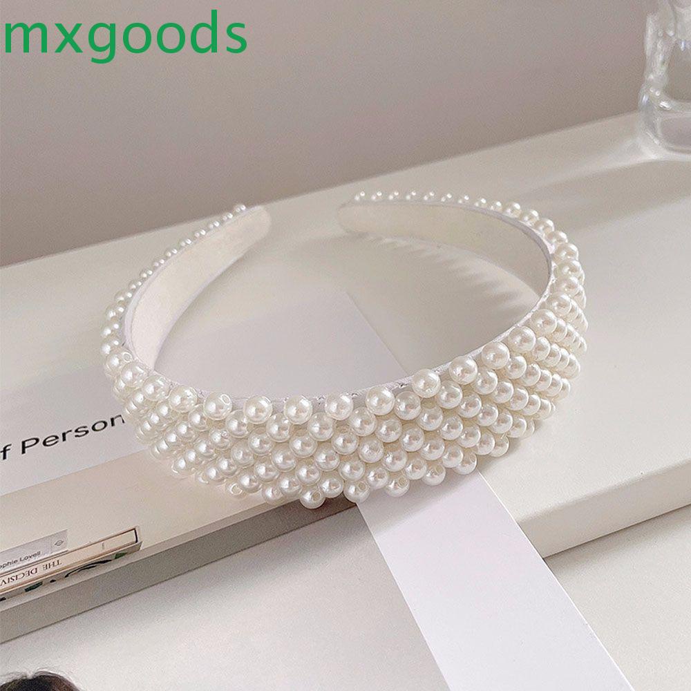 MXGOODS Băng Đô Cài Tóc Bản To Đính Ngọc Trai Thanh Lịch