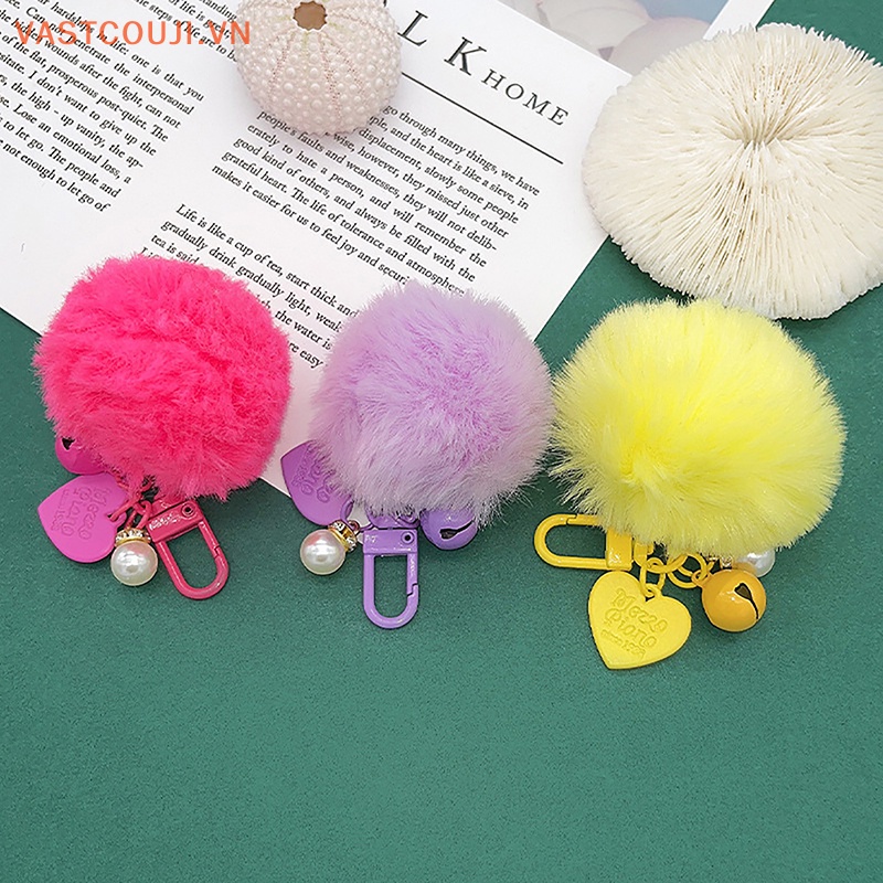 1 Móc Khóa Hình Quả Cầu Lông Xù 8cm Nhiều Màu Sắc Dễ Thương