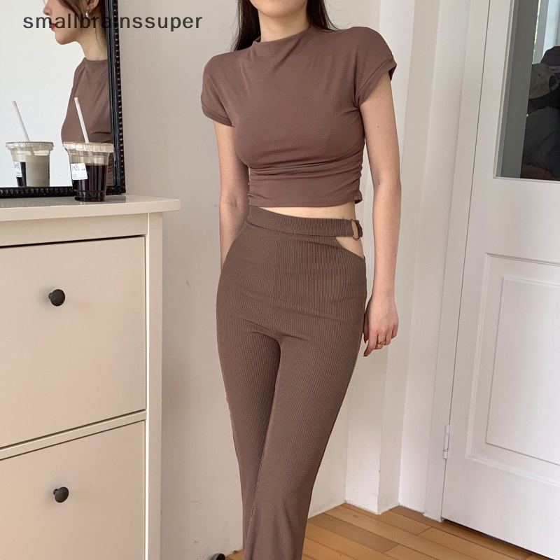 Áo Croptop Tay Ngắn Cổ Lọ Màu Trơn Thời Trang Mùa Hè Quyến Rũ Cho Nữ