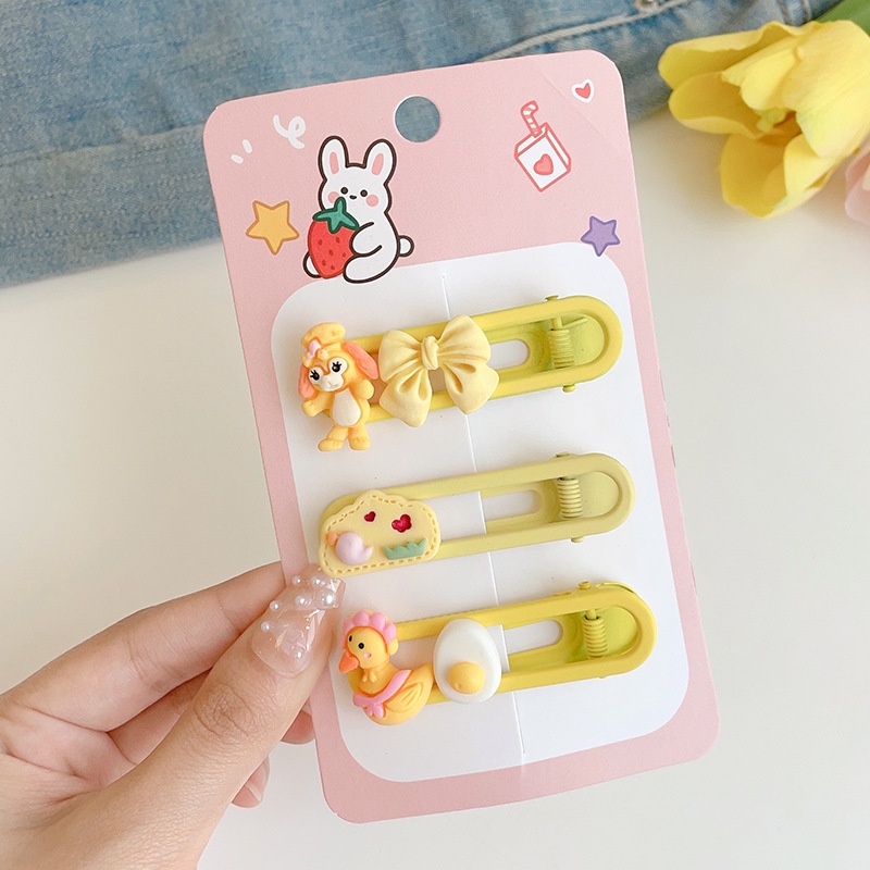 Bộ 3 Kẹp Tóc Họa Tiết Hoạt Hình Phong Cách Hàn Quốc Cho Bé Gái