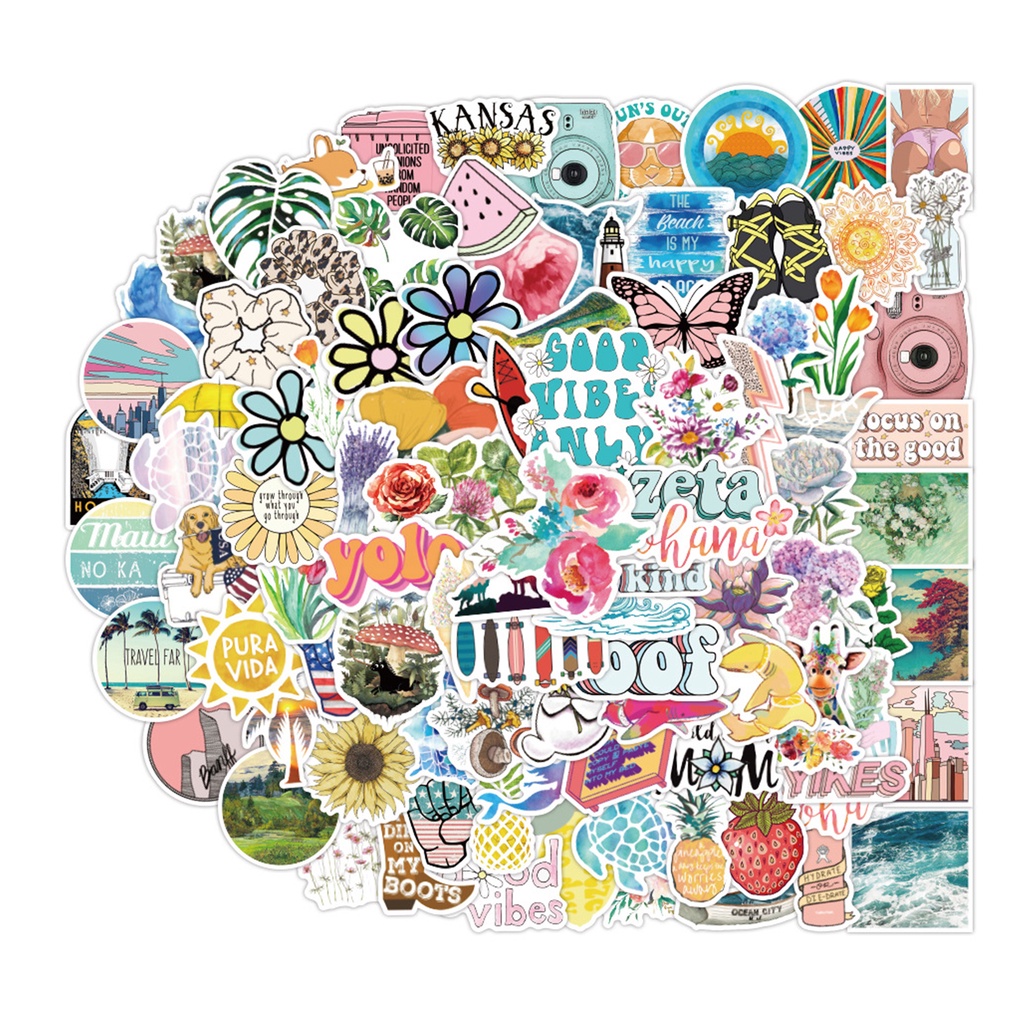 Set 100 Miếng Dán PVC Chống Thấm Nước Họa Tiết Hoạt Hình Dễ Thương Trang Trí Laptop / Máy Tính