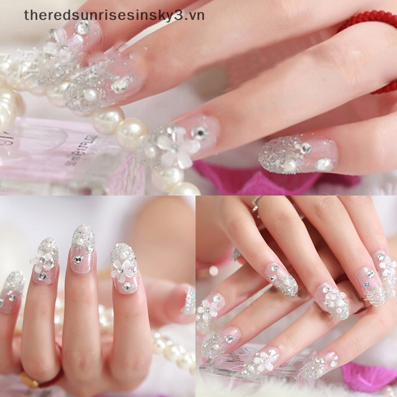 Móng Tay Giả 3D Màu Trắng Thời Trang Cho Cô Dâu