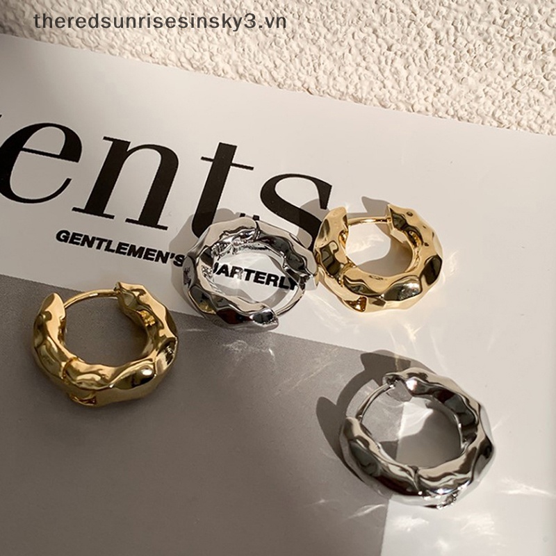 # # Khuyên Tai Vòng Tròn Hình Học Gợn Sóng Bằng Kim Loại Dày Màu Lạnh Vintage Thời Trang Cho Nữ