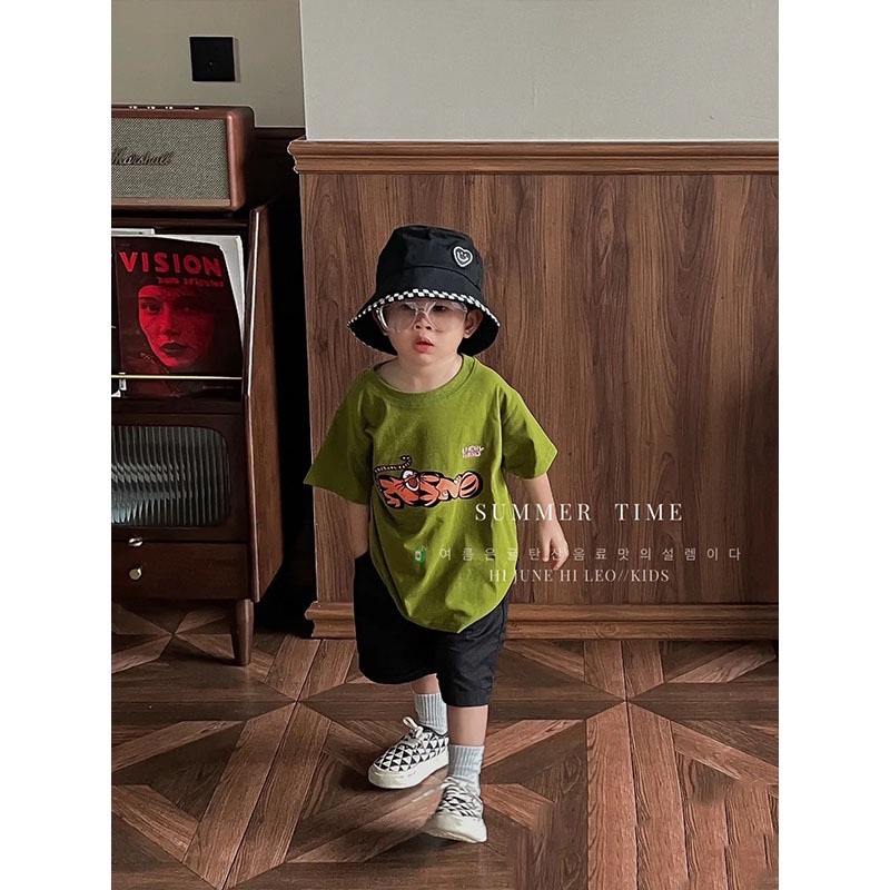 Áo Thun Cotton Tay Ngắn Dáng Rộng In Họa Tiết Hoạt Hình Phong Cách Đường Phố Mỹ Thời Trang Mùa Hè Cho Bé Trai