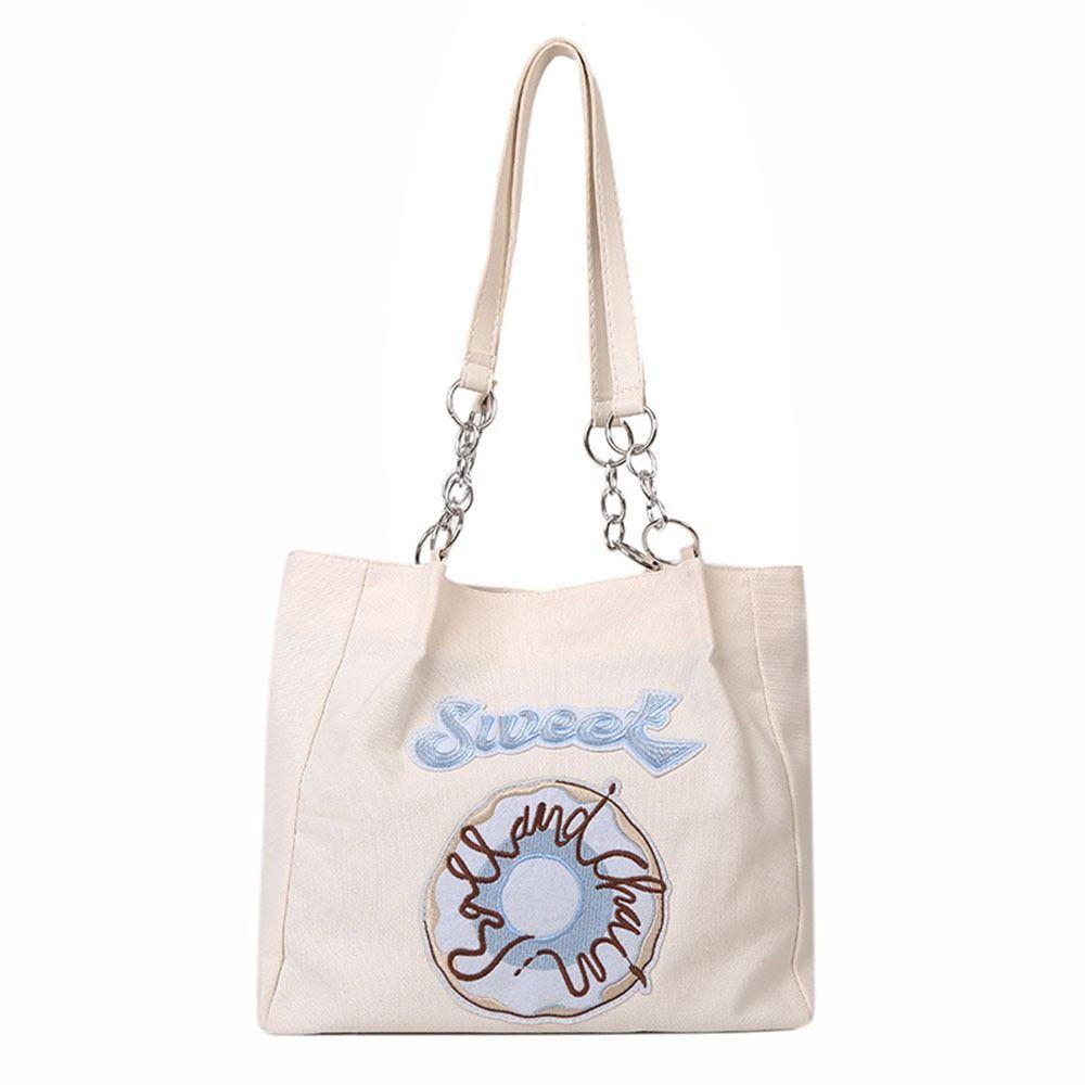 LOMBARD Túi Tote Vải Canvas Thêu Chữ Sức Chứa Lớn Có Thể Tái Sử Dụng Thời Trang Đi Biển