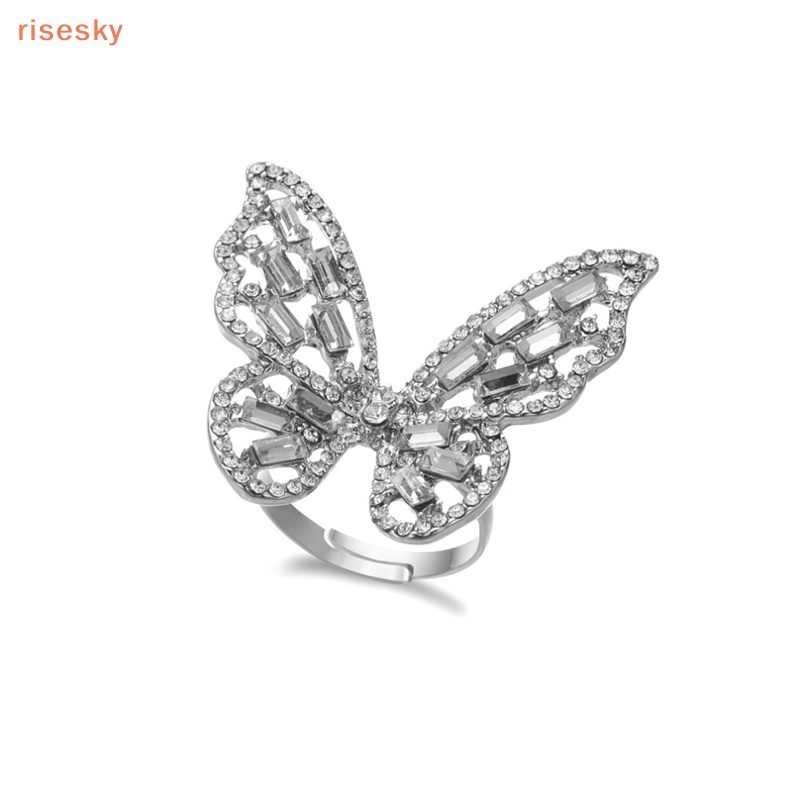 Nhẫn Cưới Màu Bạc Đính Đá Zircon Hình Bướm Lấp Lánh Sang Trọng Cho Nữ