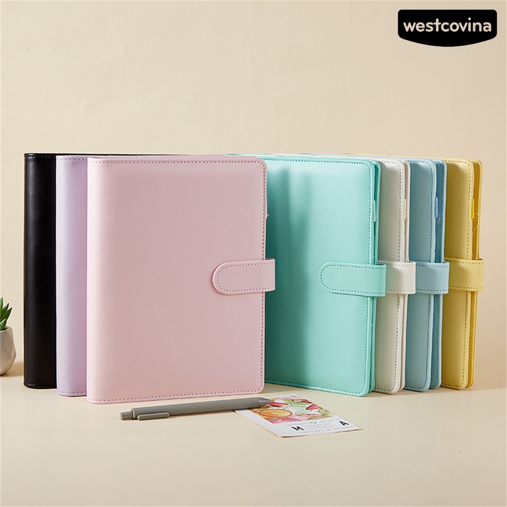[WSTN]✎Vỏ Bọc Sổ Tay Khổ A5 Bằng Da Giả 6 Lỗ Chống Thấm Nước Thông Dụng