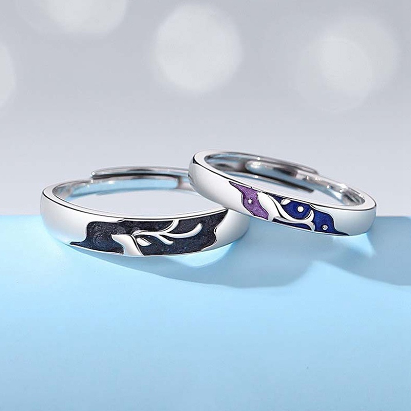 Ygt Bộ 2 Nhẫn Cưới Mạ Bạc Đính Đá Zircon Hình Ngọn Núi / Mặt Trời / Mặt Trăng Có Thể Điều Chỉnh Kích