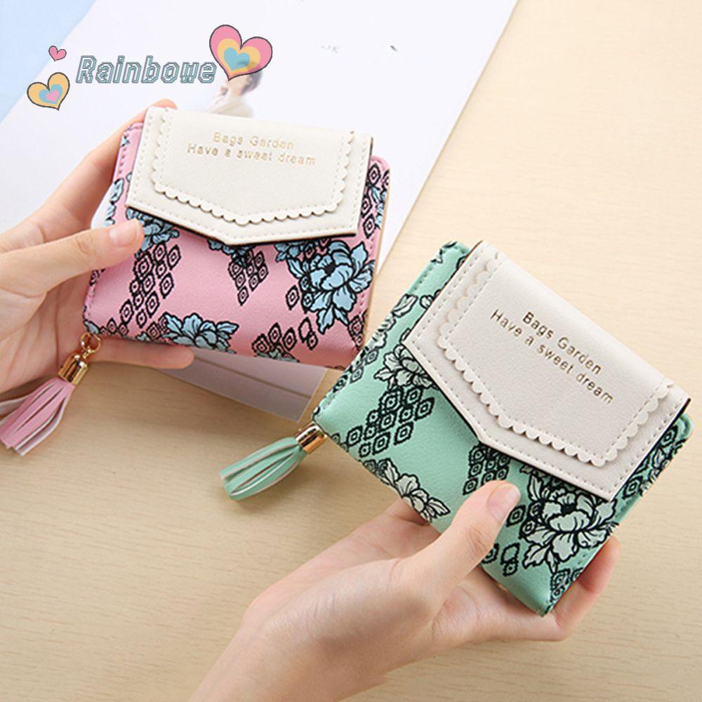 RAINBOW Ví Đựng Thẻ / Tiền Xu Có Khóa Kéo Phối Tua Rua Thời Trang Ốp