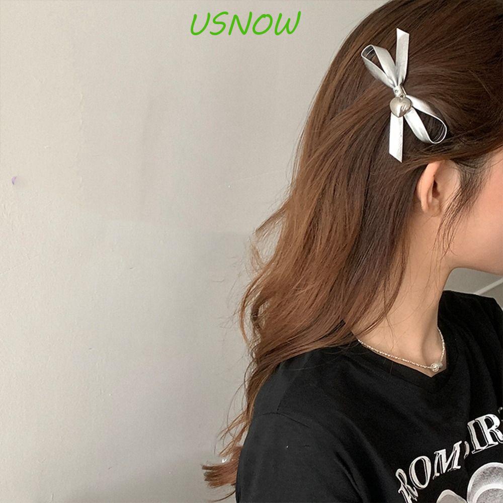 USNOW Kẹp Tóc Nơ Bằng Da Pu Hợp Kim Bạc Phong Cách Lolita Dành Cho Bạn Nữ
