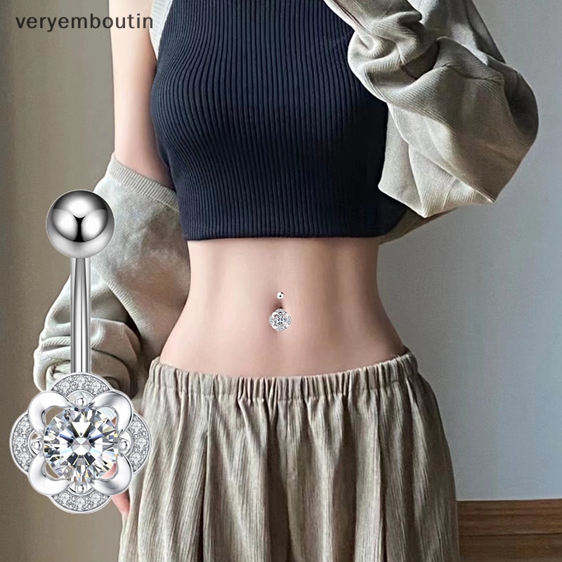Khuyên Rốn Bằng Thép Titan Đính Đá Zircon Hình Hoa Quyến Rũ Thời Trang Cho Nữ