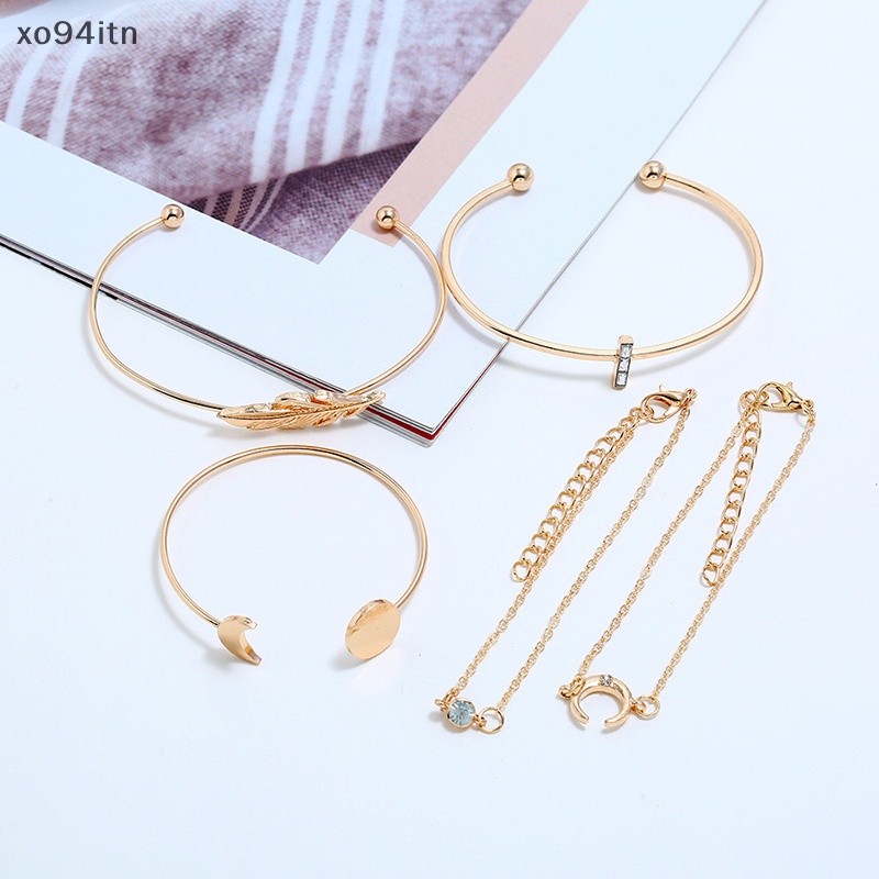 Vòng Đeo Tay Đính Đá Hình Mặt Trăng / Mặt Trời / Lá / Lá Tua Rua Thời Trang Cho Nữ