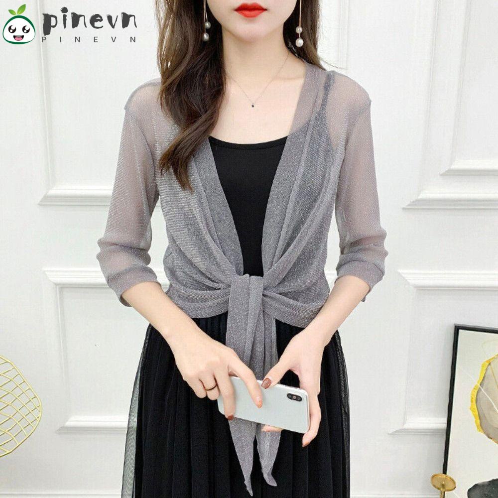PINEVN Áo Khoác Cardigan Vải Tuyn Dáng Ngắn Một Kích Thước Mới Cho Nữ
