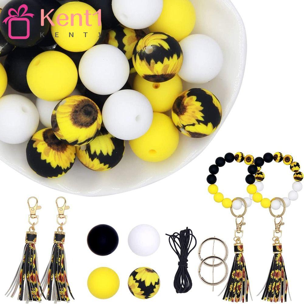 KENT1 Bộ 30 Hạt Silicone Xâu Chuỗi 15mm Hình Hoa Hướng Dương Làm Móc Khóa DIY