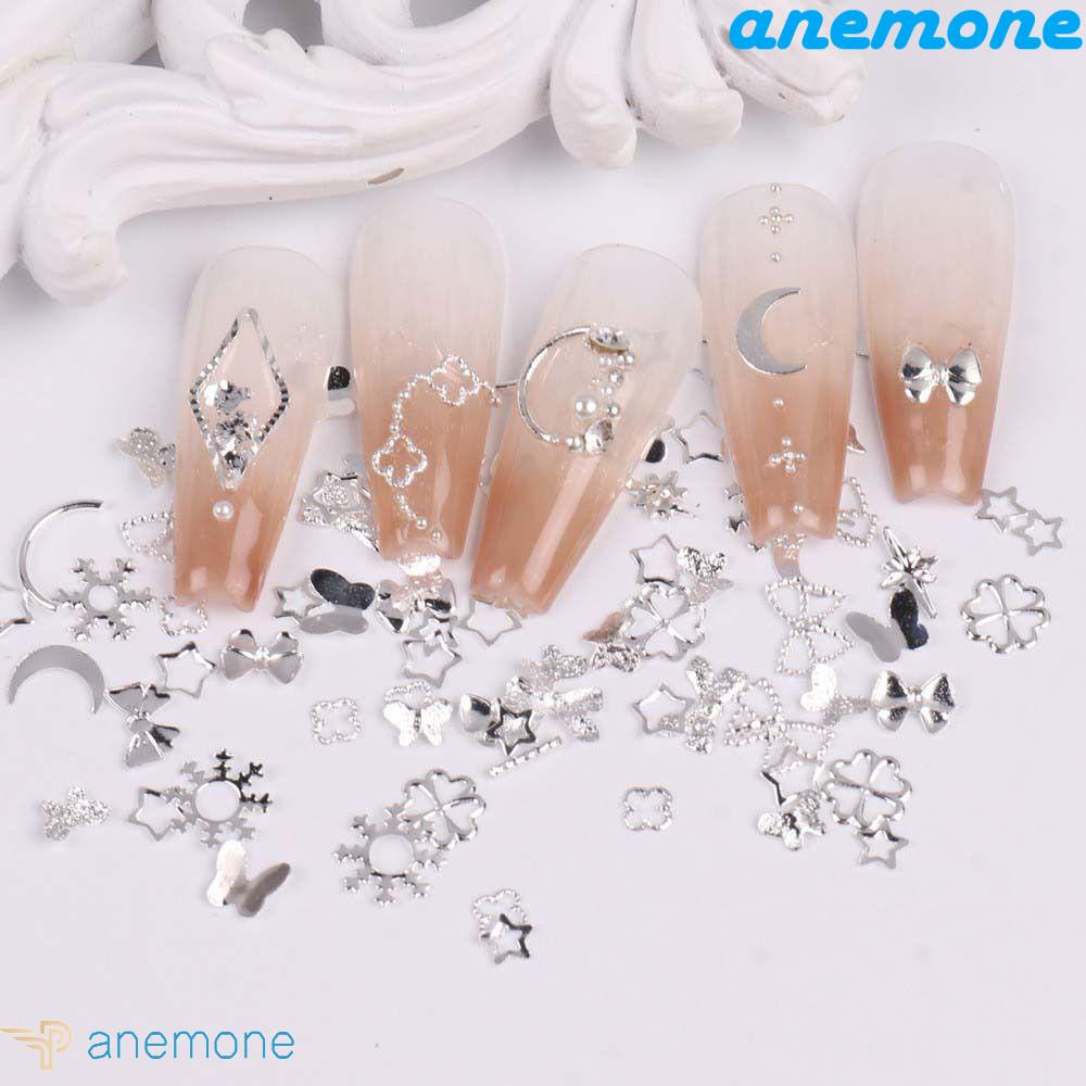 ANEMONE Phụ Kiện Trang Trí Móng Tay Nghệ Thuật Hình Nơ Bằng Kim Loại Màu Sắc Ánh Kim