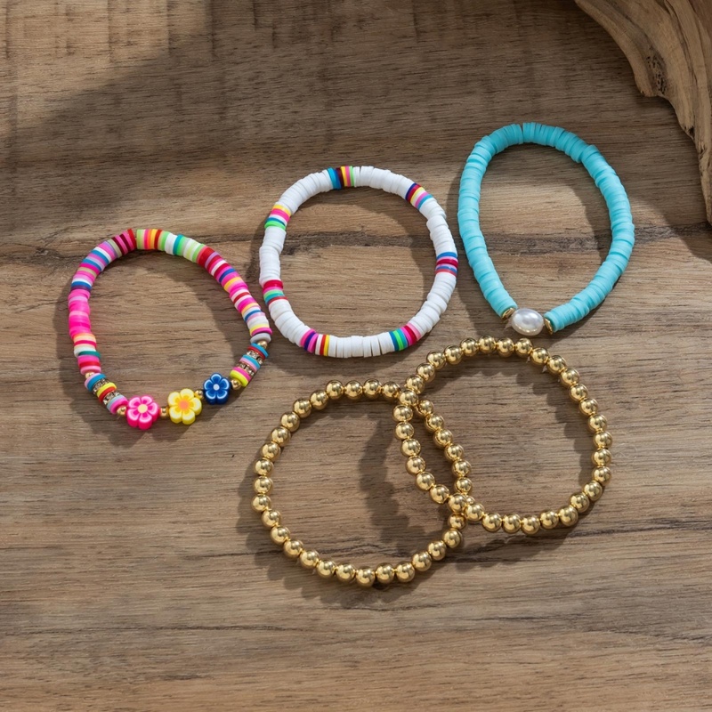 Set 5 Vòng Tay Hạt Đất Sét Mềm Handmade Thời Trang Mùa Hè