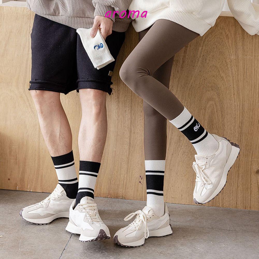 AROMA Đôi Vớ Cotton Thêu Chữ Thời Trang Cho Nam Nữ