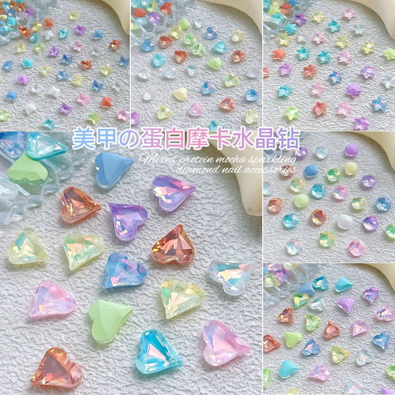 Set 20 Phụ Kiện Trang Trí Móng Tay Hình Vuông / Bướm / Pha Lê Siêu Lấp Lánh DIY