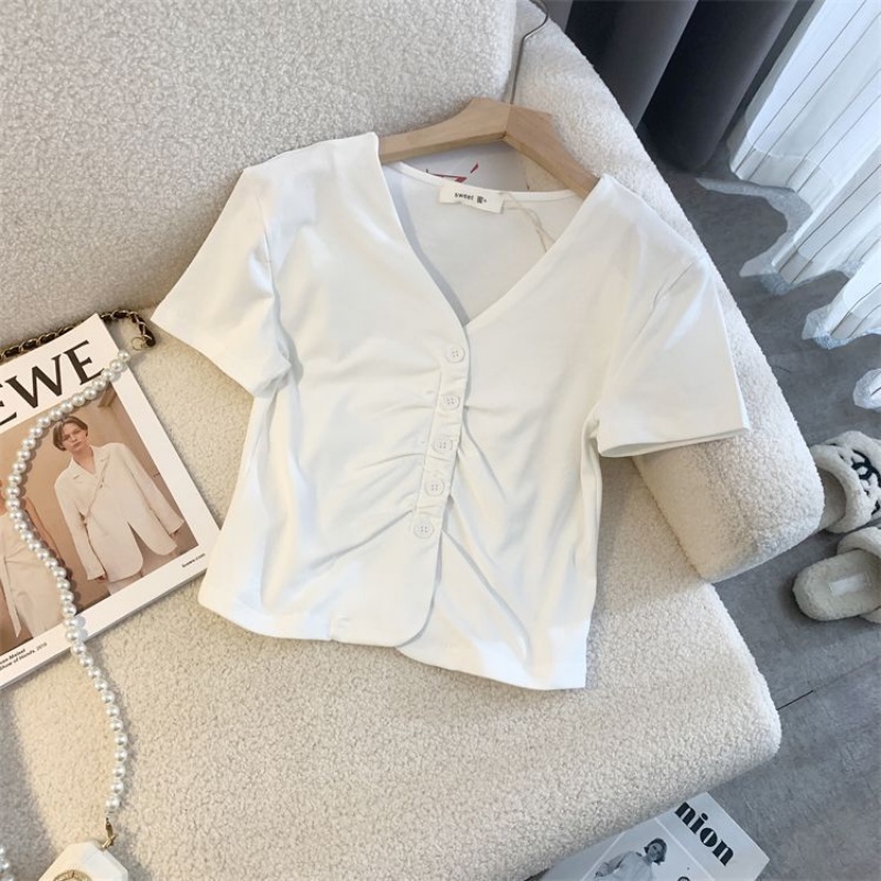 Áo Kiểu Tay Ngắn Cổ Chữ V Dáng Ôm Phong Cách Thời Trang Phương Tây Dành Cho Nữ