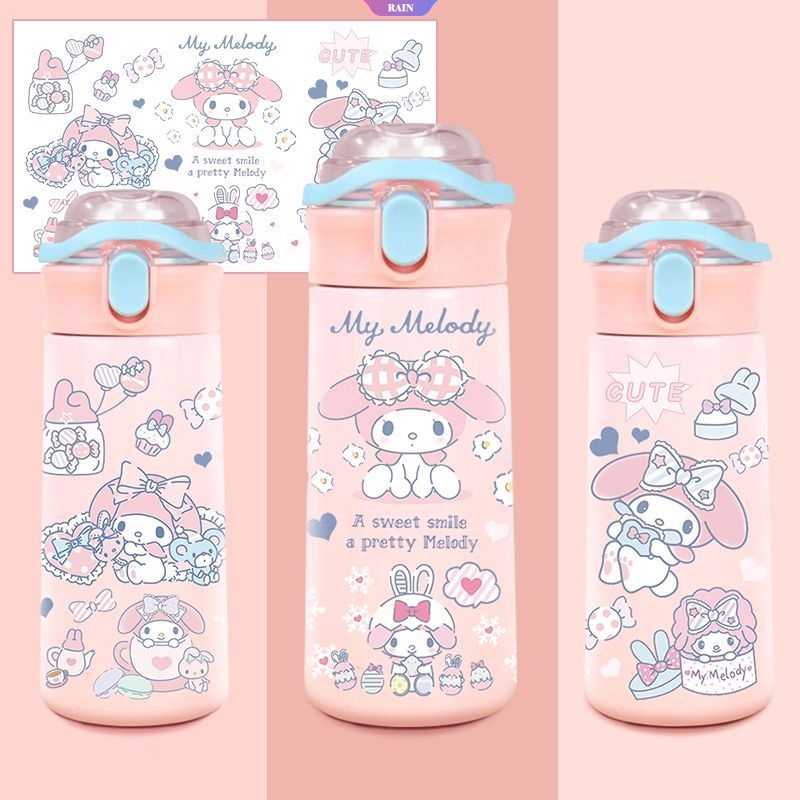 Bình Nước Thể Thao Bằng Thép Không Gỉ 304 Cỡ Lớn Hình Cinnamoroll Kuromi My Melody Hello Kitty Dễ Thương