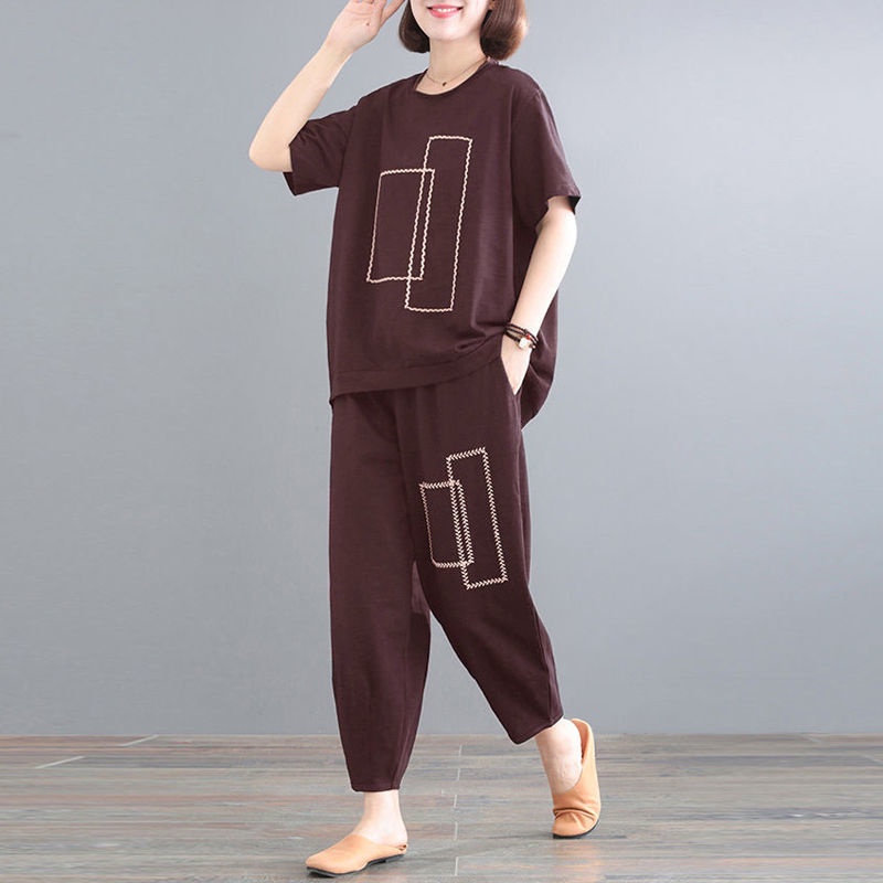 Bộ Đồ Thể Thao Chất Liệu Cotton Dáng Rộng Cỡ Lớn Giản Dị Thời Trang Dành Cho Nữ