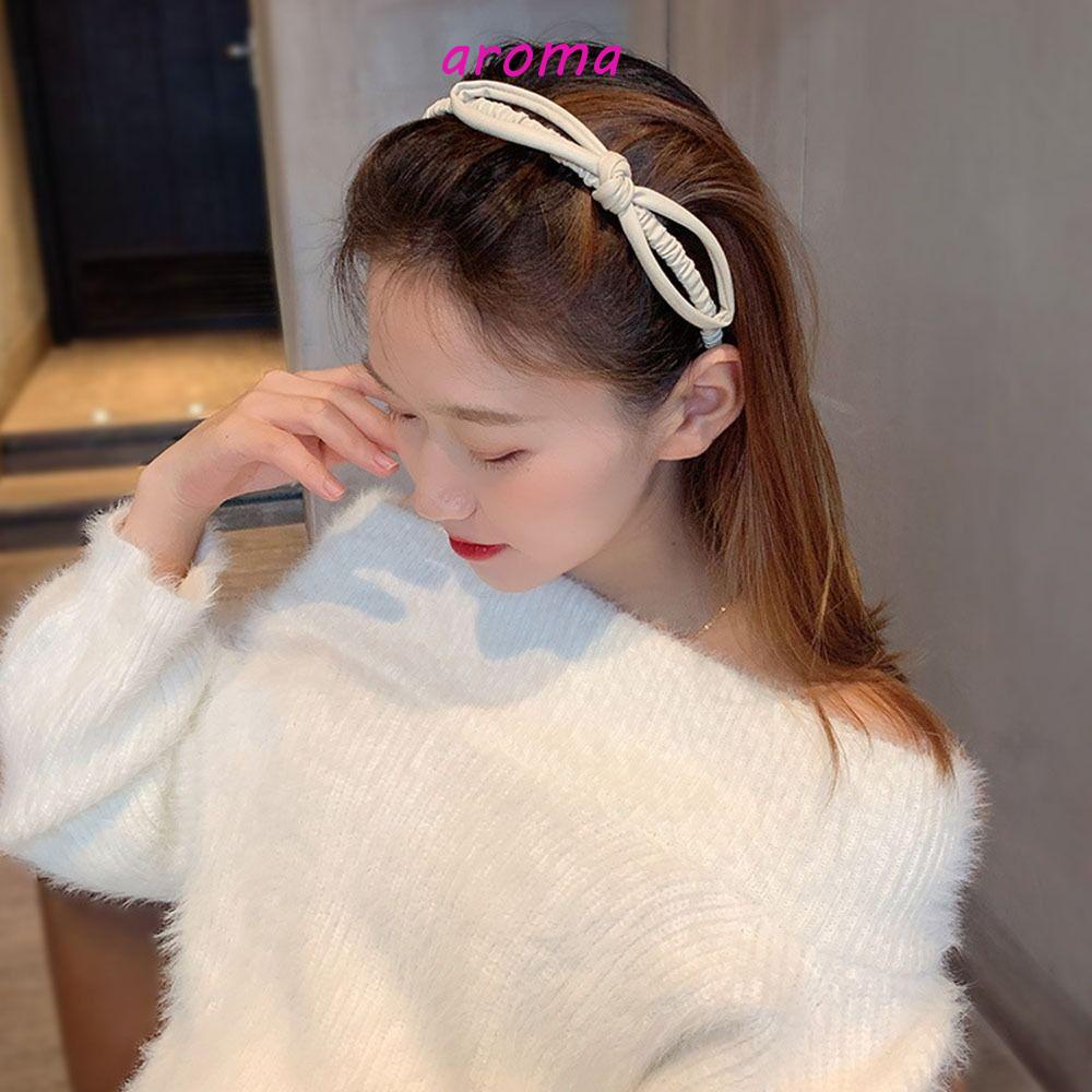 AROMA Băng Đô Cài Tóc Bằng Da PU Mỏng Phong Cách Vintage Đơn Giản Cho Nữ