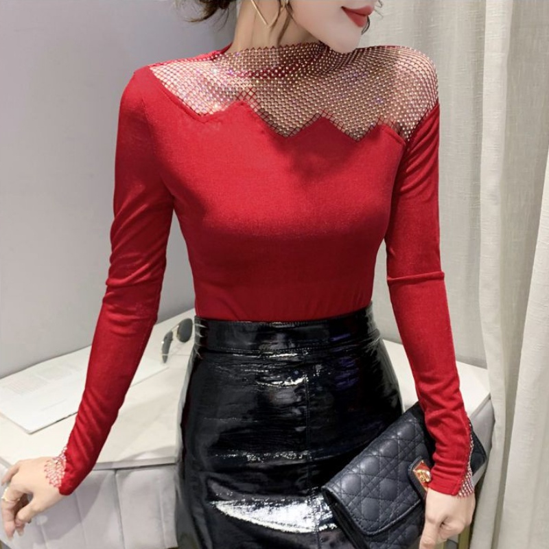 Áo Thun Pu Cổ Lọ Dáng Ôm Màu Đen Trơn Lấp Lánh Thanh Lịch Cho Cặp Đôi