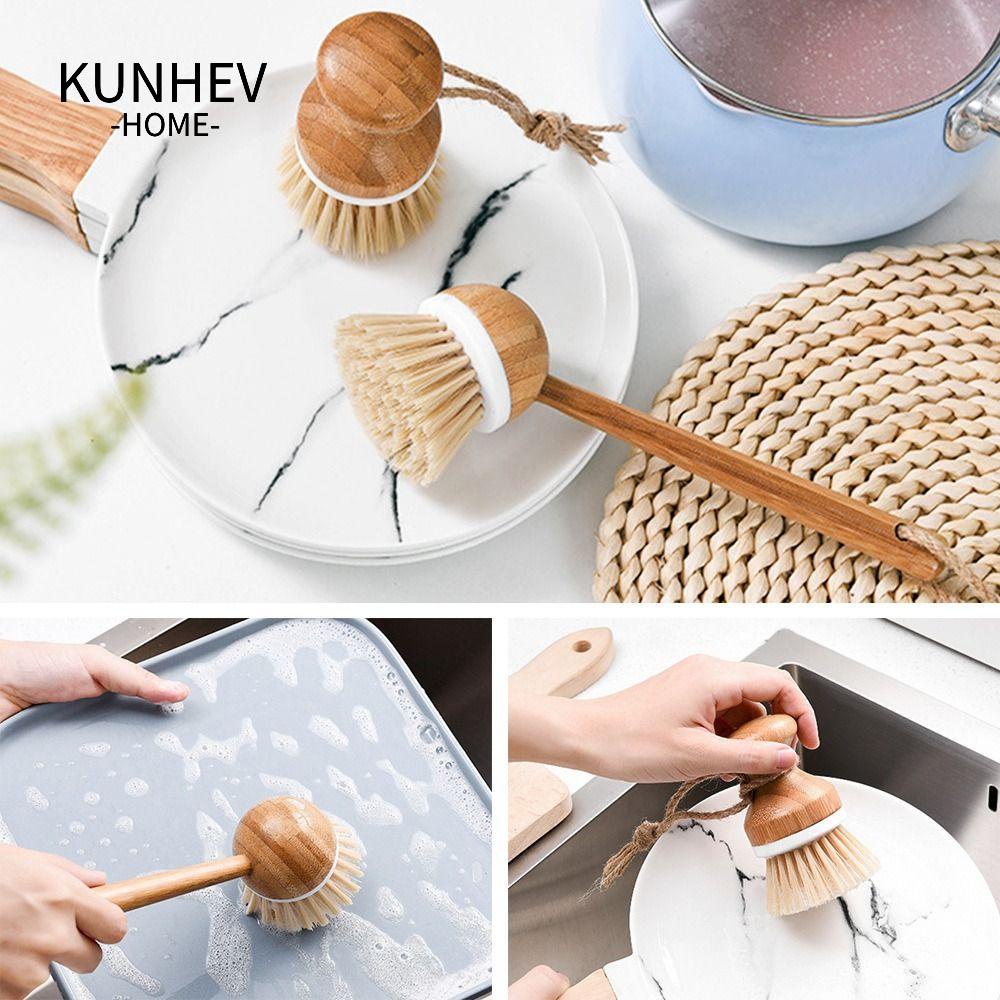 KUNHEV Bàn Chải Vệ Sinh Chén Dĩa Bằng Tre Tự Nhiên Tiện Dụng