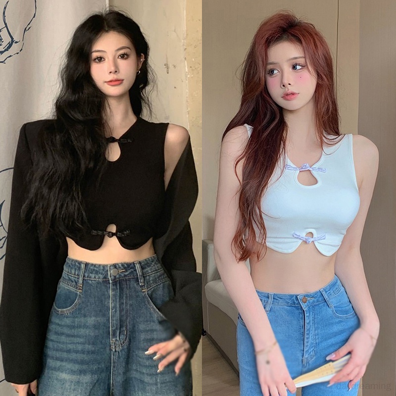Áo Croptop Sát Nách Cổ Tròn Phong Cách Vintage