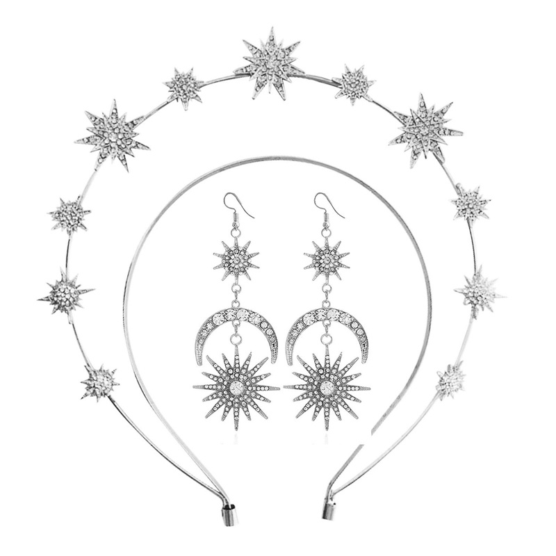 Ygt Bộ Băng Đô Cài Tóc Nhiều Lớp Hình Ngôi Sao Mặt Trời Mặt Trăng Kim Loại Thời Trang Cho Nữ