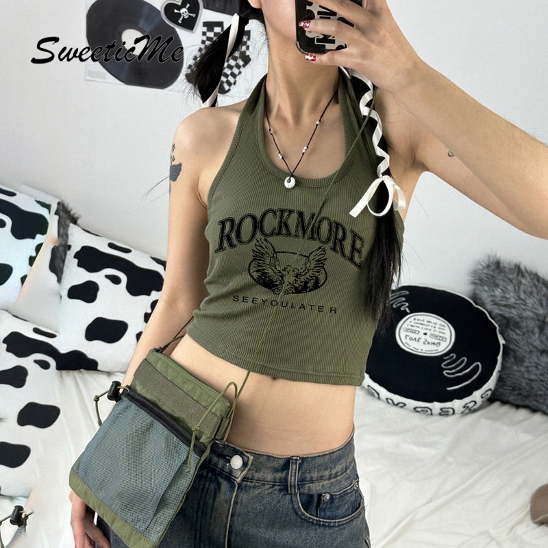 Áo Tank Top Hở Lưng Dáng Ôm In Chữ Thời Trang 2023 Quyến Rũ Cho Nữ
