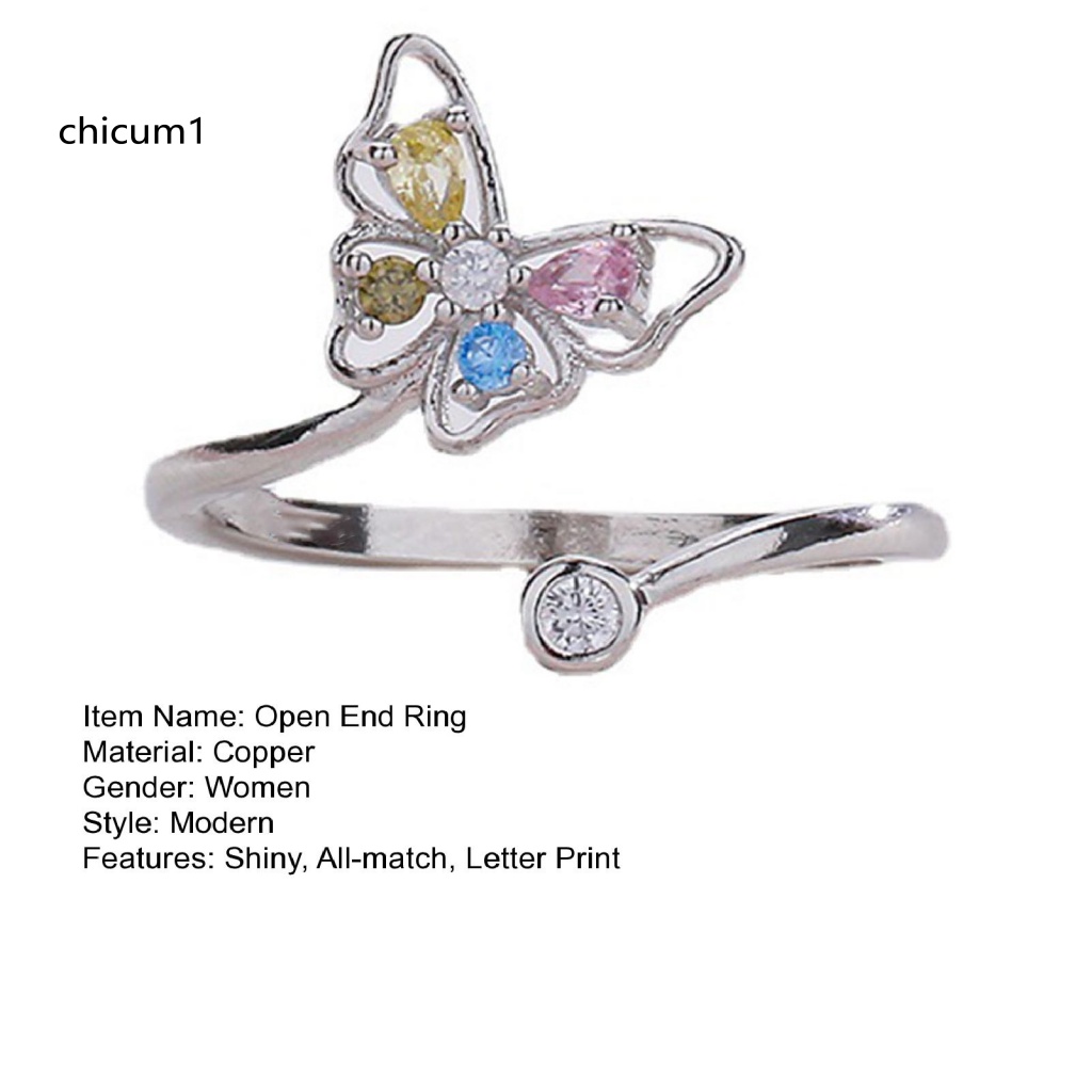Nhẫn Hở Hình Bướm Đính Đá Zircon Nhiều Màu Ngọt Ngào Thời Trang Cho Nữ