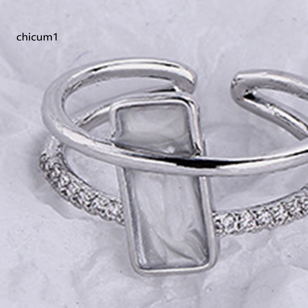 Nhẫn Đeo Khớp Ngón Tay Hình Vuông Hai Lớp Đính Đá Zircon Giả Có Thể Điều Chỉnh Cho Nữ