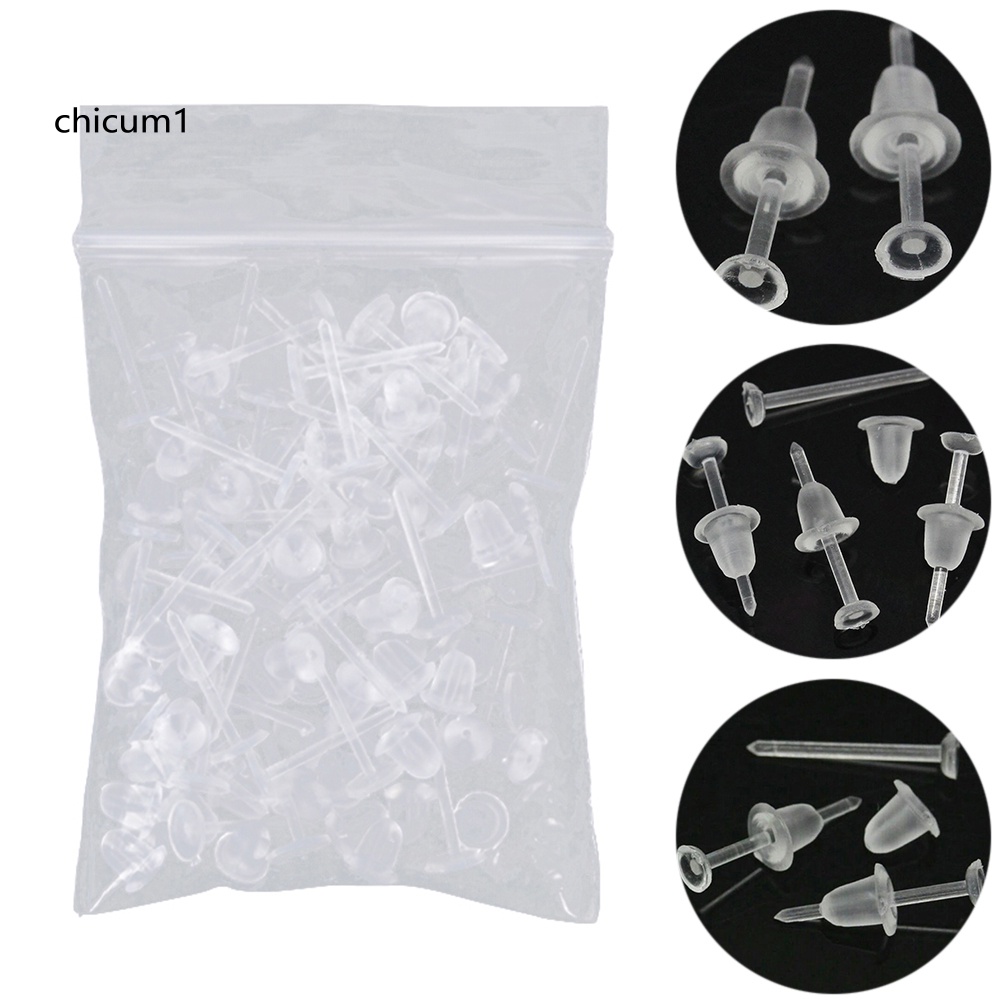 Set 50 Ghim Cài Bông Tai Bằng Nhựa Trong Suốt Phong Cách Unisex DIY