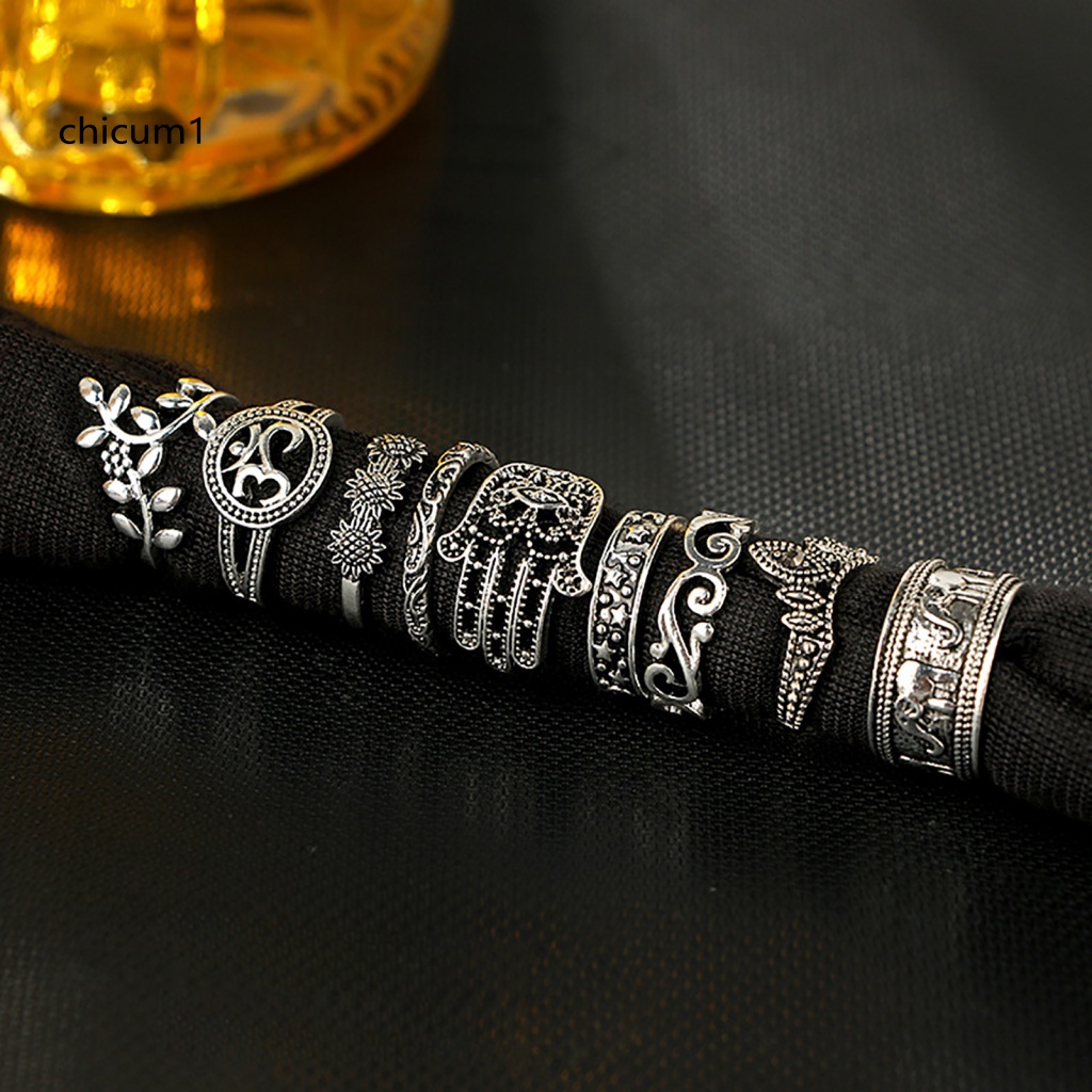 Set 9 Nhẫn Đeo Khớp Ngón Tay Nhiều Màu Sắc Phong Cách Bohemian