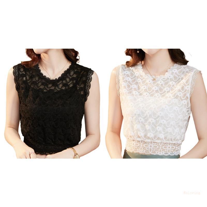 Áo Ren Hoa Không Tay Màu Trơn Cổ Cao Hình Giọt Nước Có Thể Tháo Rời Cho Nữ