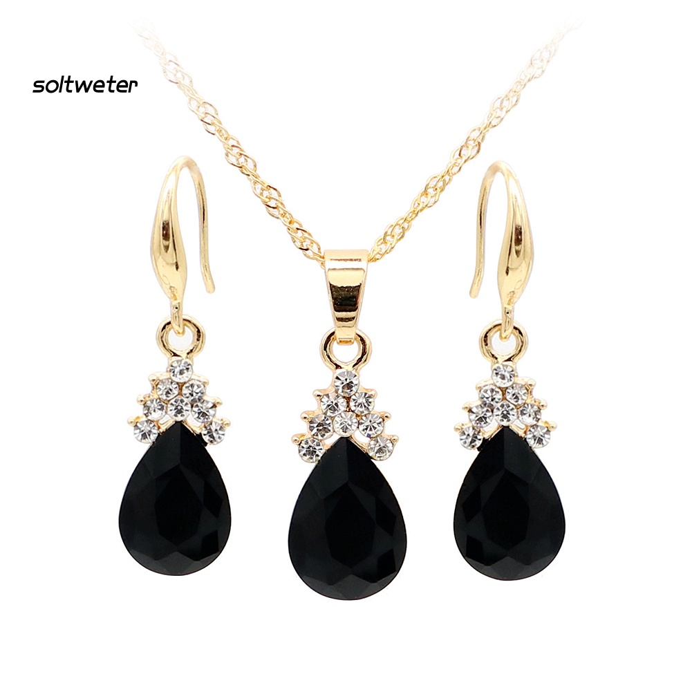 Bộ Vòng cổ + Bông Tai Hình Giọt Nước Đính Đá Cổ Điển